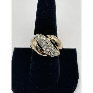 18k GF gold tone clear rhinestone statement ring Size 8